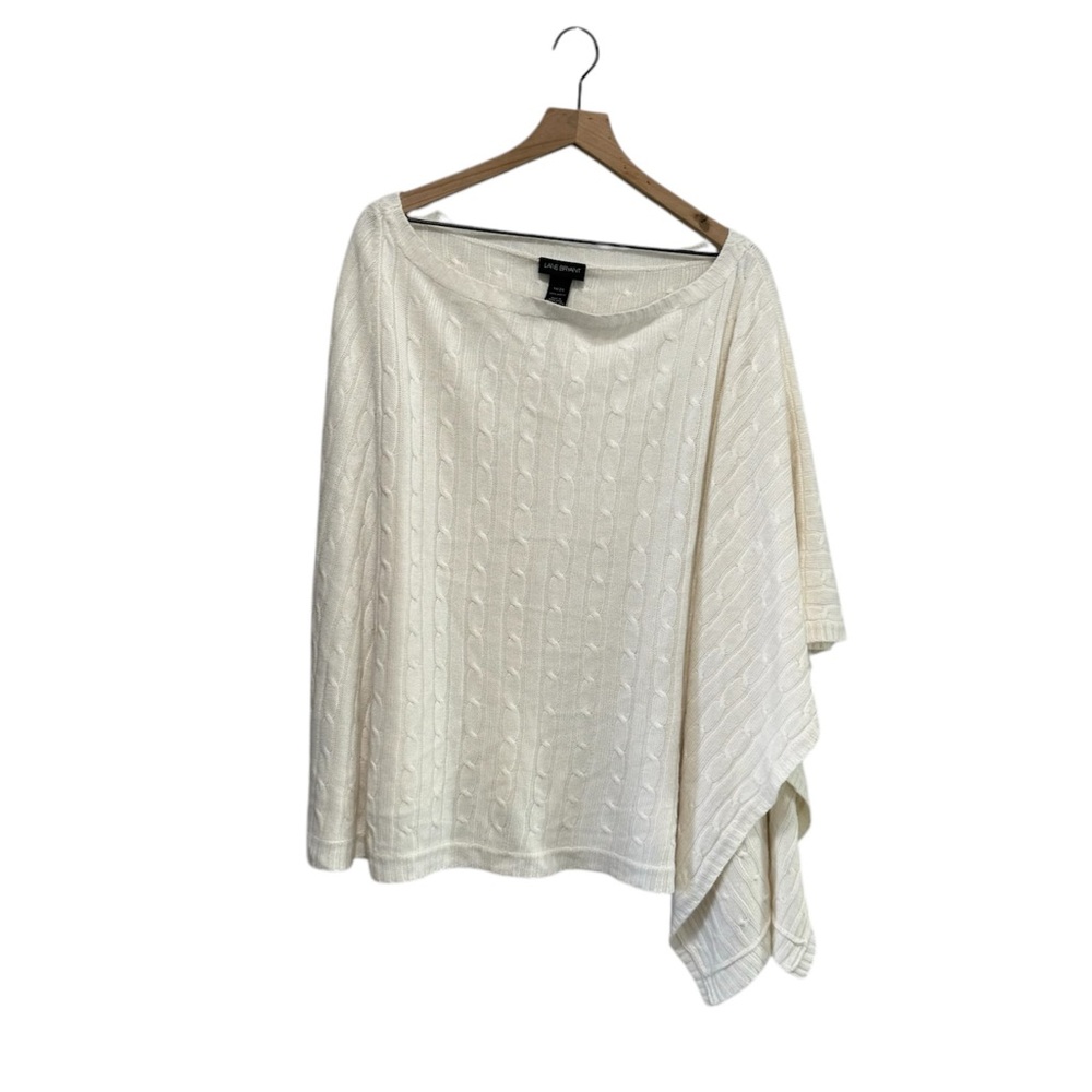 Lane Brynant Ivory Cable Knit Poncho with Asymmetrical Hem 14/20